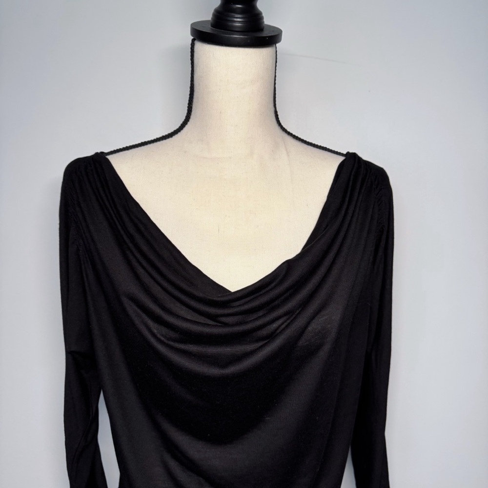 Banana Republic cowl neck, ruched top with bracelet length sleeve, black, medium